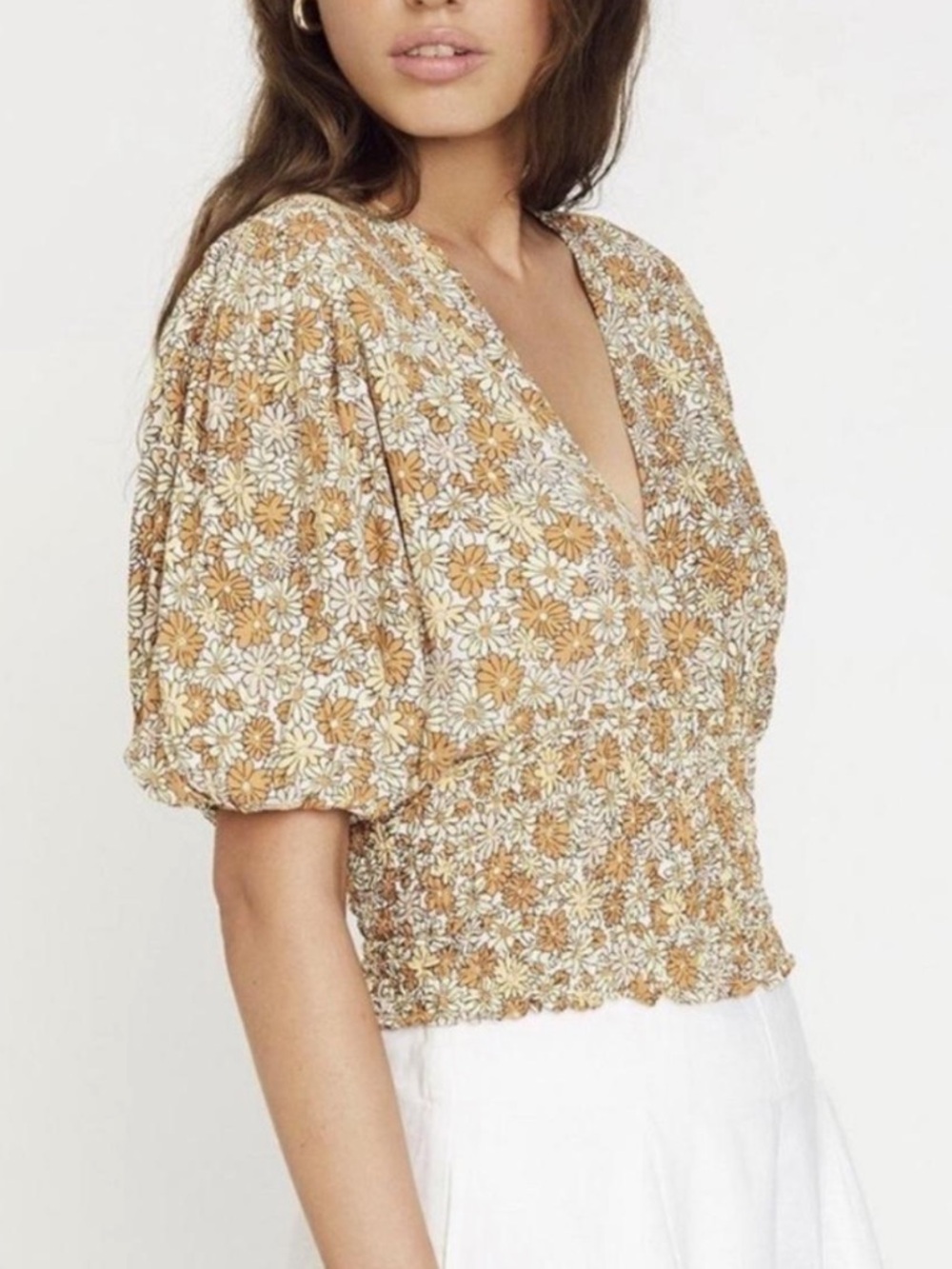 Faithful the Brand Floral Print Smocked Crop Top